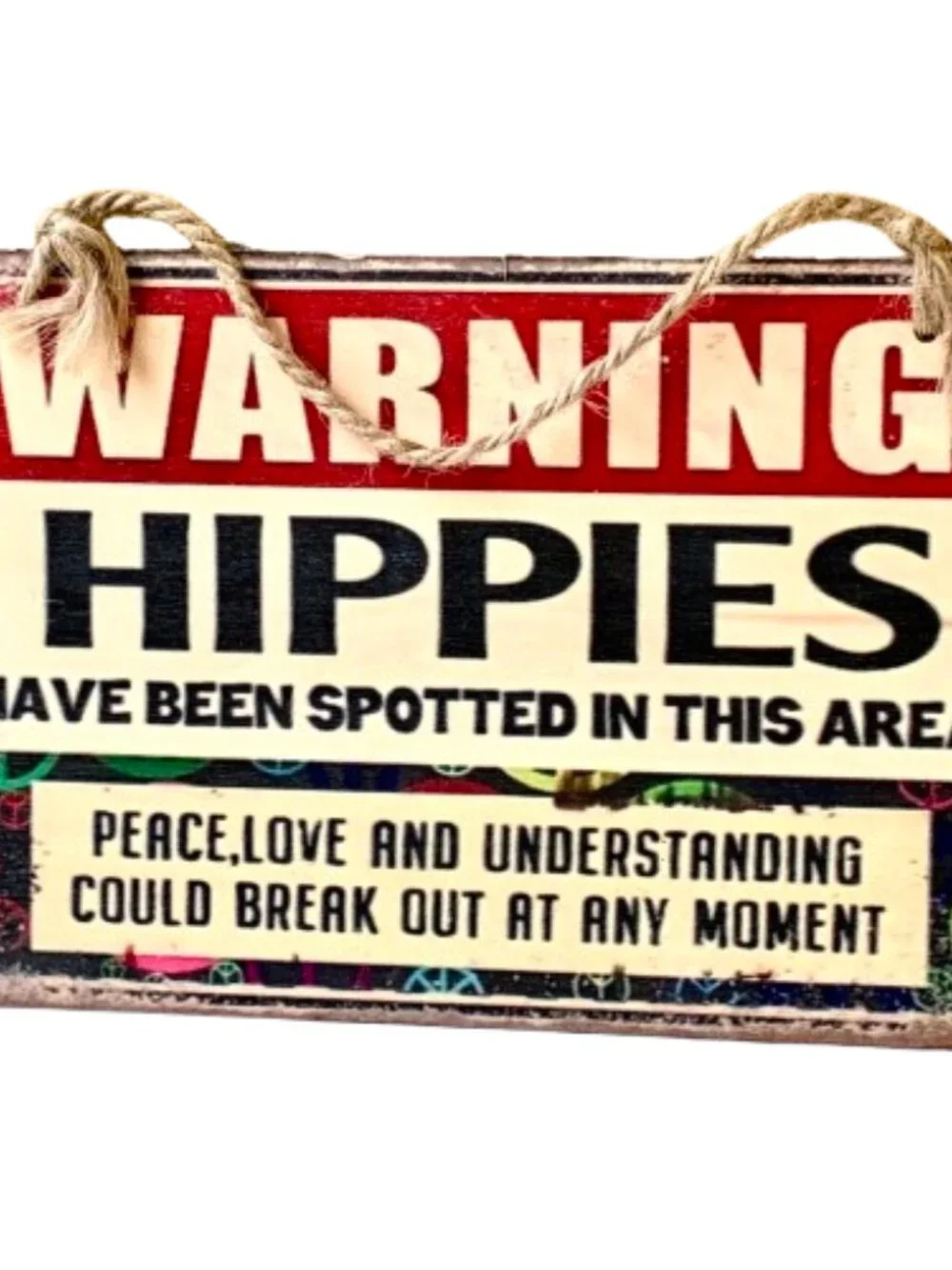 Vintage Style Hippie Warning Wooden Sign Retro Peace Love Wood Plaque Wall Decor